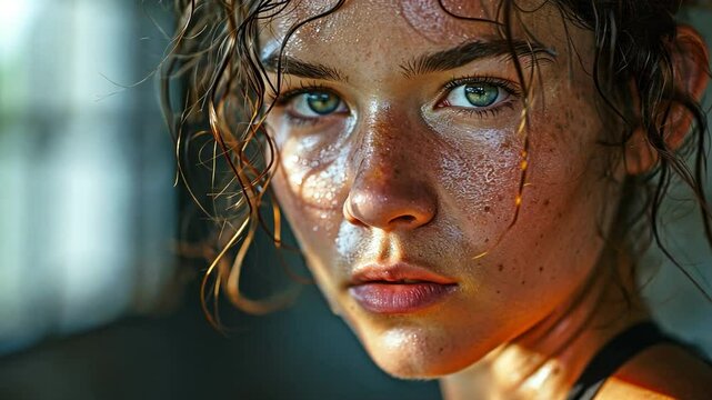 face or sombre in the studio with flex for health, well-being, or strength training in athletic attire
