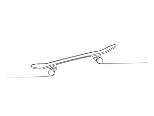 Continuous one line drawing of skateboard on the street. Skateboard - Extreme sports line art vector illustration. Editable vector.