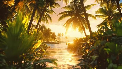 Tropical Paradise: Palm Trees Swaying in the Golden Sunset