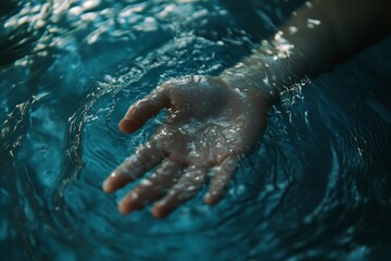 Fototapeta premium Closeup of a hand peeking out from under water