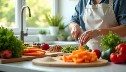 Fresh Ingredients and Natural Light in a Clean Kitchen Scene