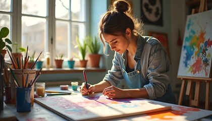 Bright Studio Scene with an Artist Bringing Vision to Life