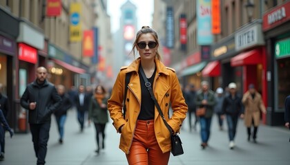 Stylish Urban Look: Confident Person Amidst Bustling City Life