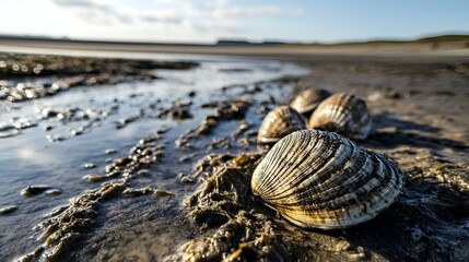 Seashell spiral closeup isolated brown slimy rock mollusk house nature animal slow macro beach sea slug