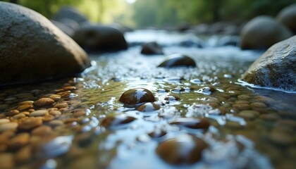 Pebbles Beneath Flowing Water: Light Refraction and Rounded Textures