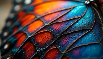 Close-Up of Butterfly Wing: Intricate Patterns and Colorful Scales