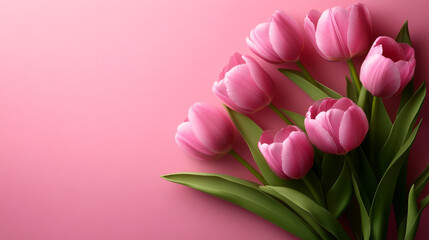 Obraz premium Pink flowers with green stems on a pink background