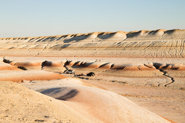 Kyzylkup area landscape, Mangystau desert. Rock strata formations
