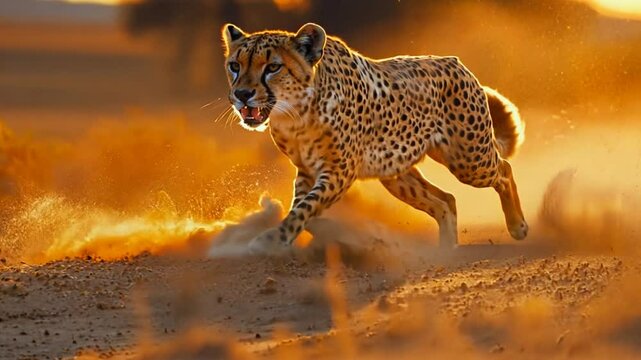 A cheetah is running through the grass, chasing a deer