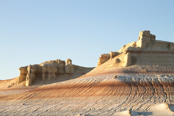 Kyzylkup area landscape, Mangystau desert. Rock strata formations