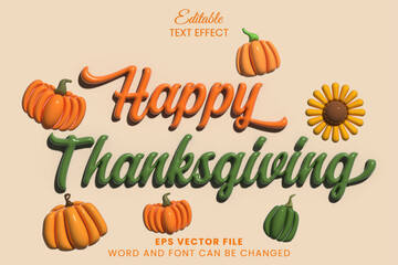 Happy thanksgiving 3d inflated editable vector text effect