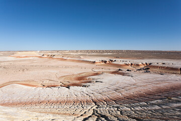 Kyzylkup area landscape, Mangystau desert. Rock strata formations
