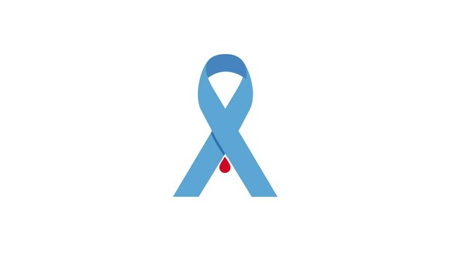 A blue ribbon forms the letter "I" in the word "Diabetes," with a red drop of blood symbolizing the disease's impact. The text "World Diabetes Day"