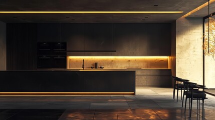 Modern kitchen featuring sleek design, ambient lighting, and minimalist decor, perfect for contemporary home aesthetics.