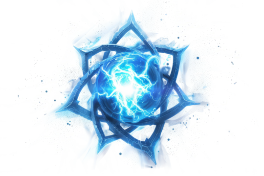 A luminescent, levitating wizard's sigil crackling with arcane power, isolated