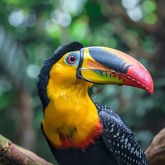 Naklejka premium Yellow-breasted toucan,Luxurious yellow-breasted toucan with an open tail