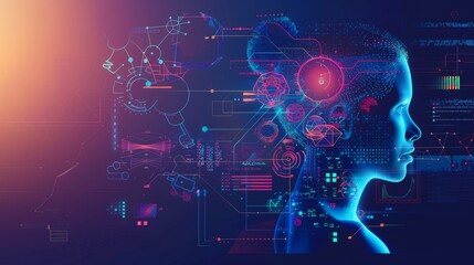 E learning technology concept. AI and machine learning enhance personalised learning. Technology course, teaching, business training. e-learning, online education, education, internet learning. 
