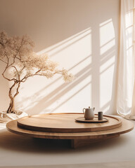 Wooden display stand for product display In the living room, minimalist tone Give a warm feeling