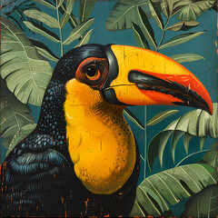Yellow-breasted toucan,Luxurious yellow-breasted toucan with an open tail