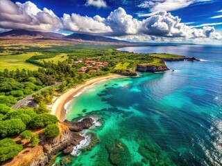 Captivating Lanai Skyline: Pristine, tropical, lush greenery, turquoise waters, coastal paradise