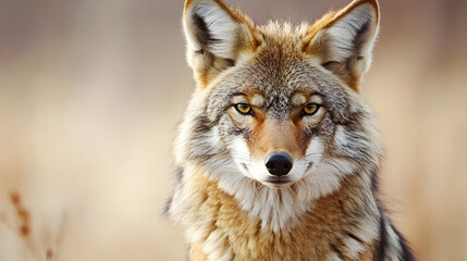 Obraz premium Attentive Gray Coyote Gazing in Autumn Wilderness Forest