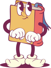 Book retro groovy mascot character