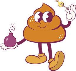 Poop retro groovy mascot character design