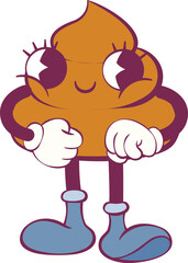 Poop retro groovy mascot characters set