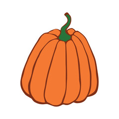 Vector color pumpkin in flat style, isolated. Symbol Halloween, autumn, crop, thanksgiving day, fruitful year.