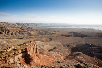 Monument rock view, Mangystau region landscape, Kokesem area, Kazakhstan.
