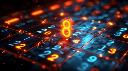 Digital Security Concept with Glowing Numbers and Data Grid Representing Cybersecurity and Personal Data Protection