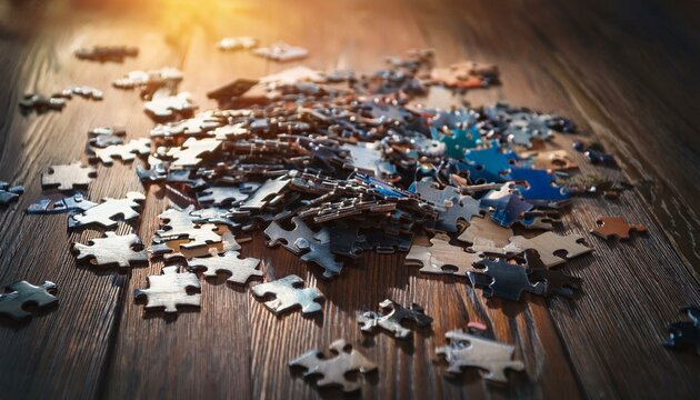 A bunch of disorganised puzzel thrown on the floor