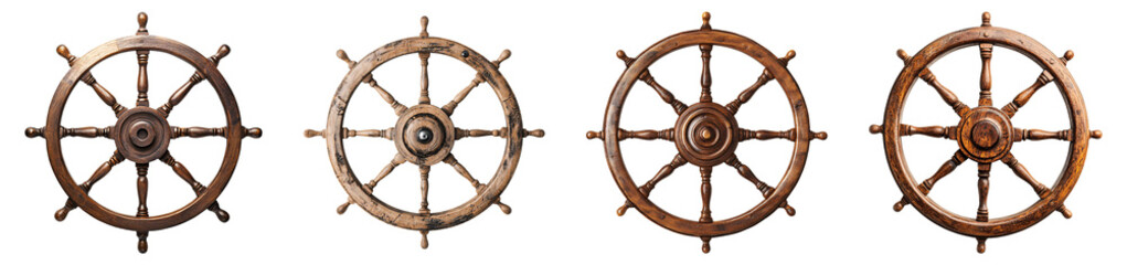 Obraz premium Ship boat steering wheels isolated on transparent background, PNG