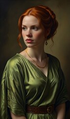 Serene intensity radiates from poised woman in textured garment