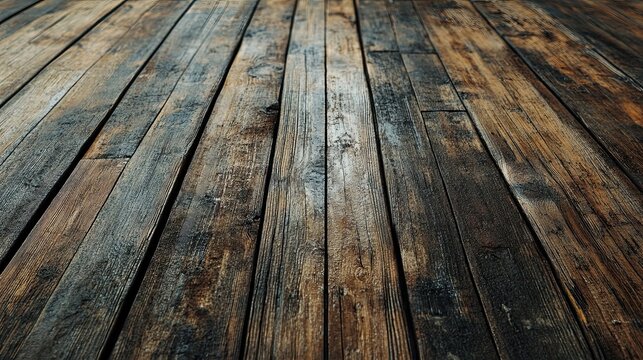Old wooden flooring texture background. Worn and distressed 1500s style wooden floor. wooden planks with some knots.