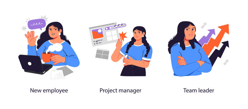 Personal, professional growth and self development - set of business concept illustrations. Visual stories collection