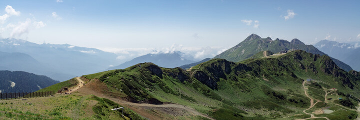 Fototapeta premium view of the Caucasian Mountains in Krasnaya Polyana and Rosa Khutor