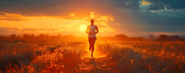 Determined Runner Chasing the Sunrise in Serene Landscape