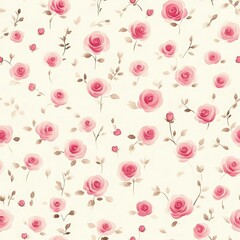 Fototapeta premium Pink roses pattern on a light background, ideal for wallpapers, gift wrapping, wedding invitations, or fabric designs to add a touch of elegance and romance,