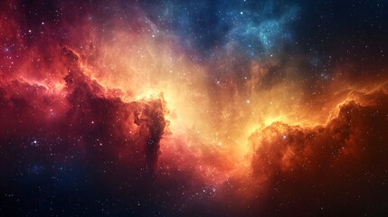 Fototapeta premium Vibrant cosmic nebula glowing in radiant colors of orange and blue.