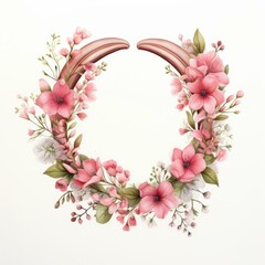 A circular floral arrangement with vibrant pink flowers and green leaves, perfect for wedding invitations, greeting cards, and spring-themed designs