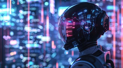 Futuristic Robot in a Neon City