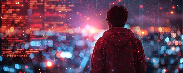 Vibrant Digital Art Creation in Futuristic Urban Cityscape at Night