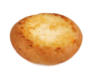 Khachapuri, bun with cheese isolated on white background. Pie with cheese.