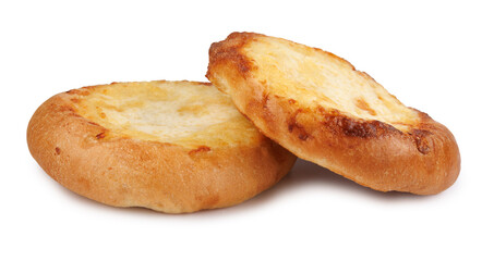 Khachapuri, two cheese buns with cheese isolated on a white background. Cheese pie.