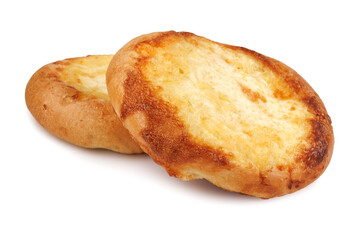 Khachapuri, two cheese buns with cheese isolated on a white background. Cheese pie.