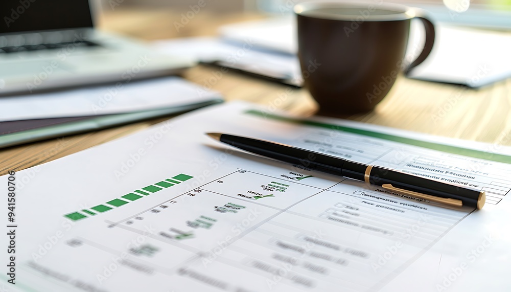 Poster Closeup of Printed Progress Tracking Sheet with Completed Tasks and Green Check Marks