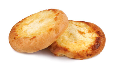 Khachapuri, two cheese buns with cheese isolated on a white background. Cheese pie.
