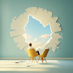 out-of-the-box thinking, breaking through walls, 3D illustration