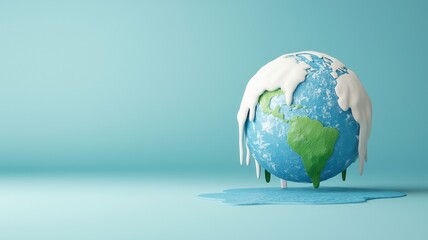 A melting globe represents climate change and global warming. The image highlights environmental issues and the need for action.